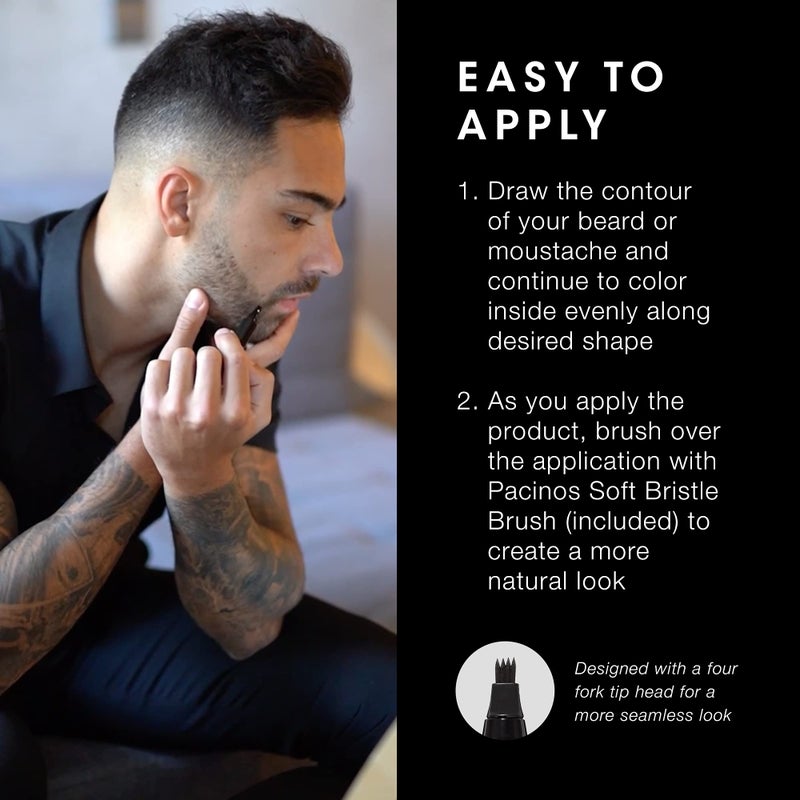 Pacinos Beard Pencil Filler - Water Proof, Long Lasting Coverage & Natural Finish - Beard, Moustache & Eyebrows - Micro-Fork Tip for Seamless Application - Includes Bristle Brush for Blending (Black) - Image 5