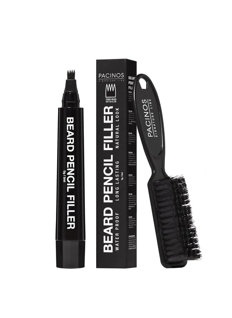 Pacinos - Pacinos Beard Pencil Filler - Water Proof, Long Lasting Coverage & Natural Finish - Beard, Moustache & Eyebrows - Micro-Fork Tip for Seamless Application - Includes Bristle Brush for Blending (Black) - Image 1