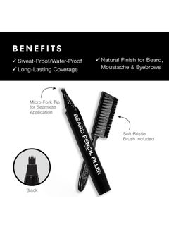 Pacinos Pacinos Beard Pencil Filler - Water Proof, Long Lasting Coverage & Natural Finish - Beard, Moustache & Eyebrows - Micro-Fork Tip for Seamless Application - Includes Bristle Brush for Blending (Black)  - Image 2