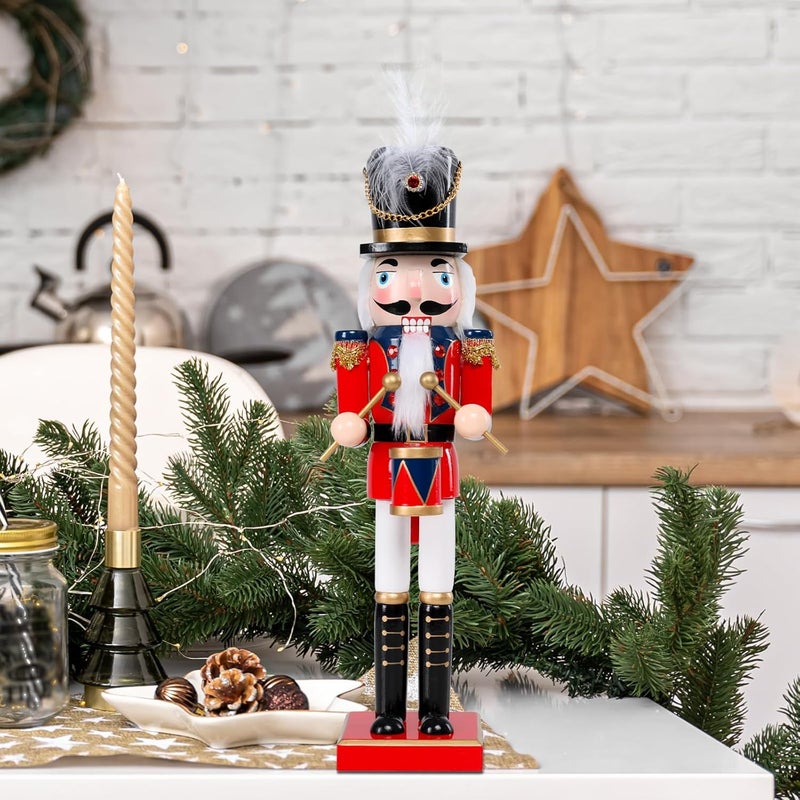 Vipush Christmas Wooden Nutcracker Soldier - 15 Inch The Drummer Style Figure Ornament Desktop Xmas Puppet Decor Doll Pendant for Party Store Home - Image 2