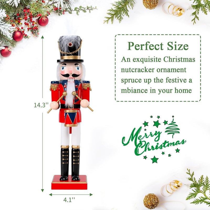 Vipush Christmas Wooden Nutcracker Soldier - 15 Inch The Drummer Style Figure Ornament Desktop Xmas Puppet Decor Doll Pendant for Party Store Home - Image 1