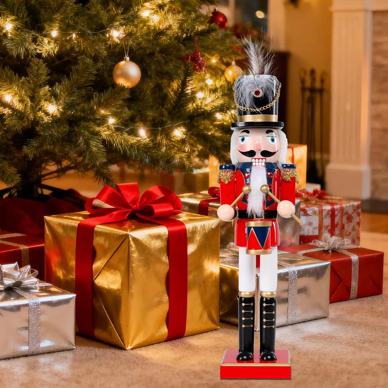 Vipush Christmas Wooden Nutcracker Soldier - 15 Inch The Drummer Style Figure Ornament Desktop Xmas Puppet Decor Doll Pendant for Party Store Home - Image 4