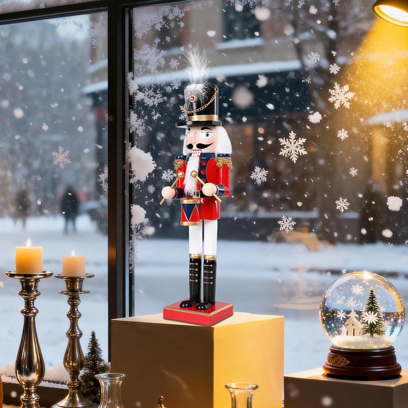Vipush Christmas Wooden Nutcracker Soldier - 15 Inch The Drummer Style Figure Ornament Desktop Xmas Puppet Decor Doll Pendant for Party Store Home - Image 5