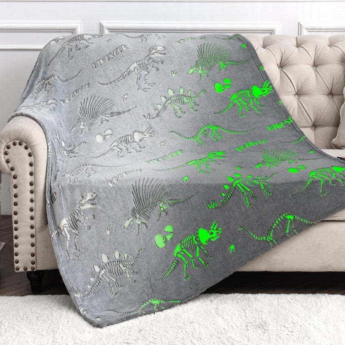 DINOSAUR TOYS GIFTS FOR BOYS GIRLS DINO WORLD GLOW IN THE DARK BLANKET BEST BIRTHDAY CHRISTMAS VALENTINES EASTER PRESENTS FOR KIDS TODDLER AGE 1 2 3 4 5 6 7 8 9 10 YEARS OLD CHILD SOFT THROW 50X60