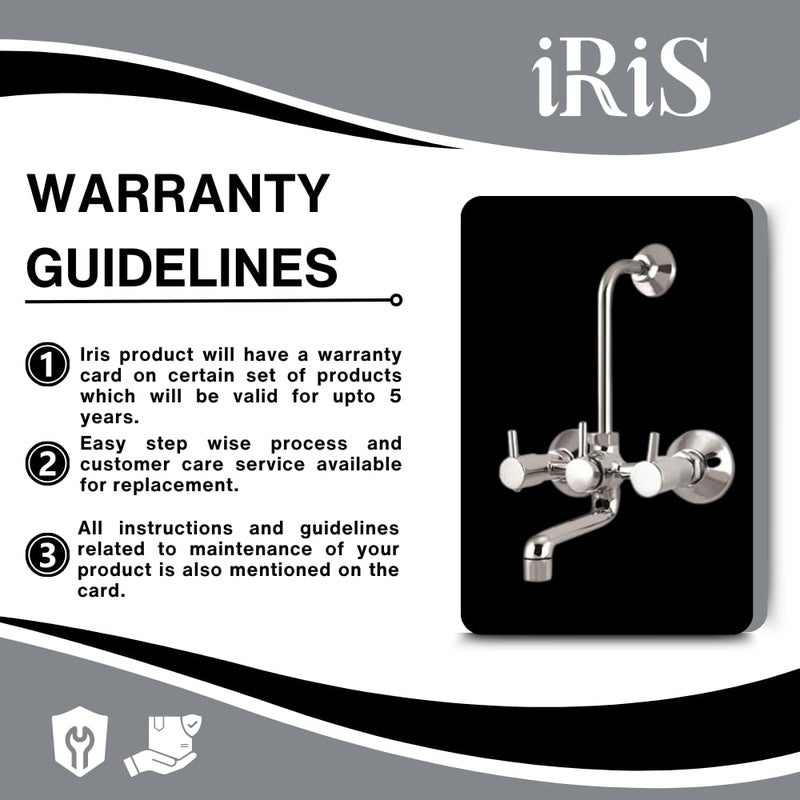 IRIS 2 in 1 Brass Wall Mixer with Provision for Overhead Shower and 125 mm Long Bend Pipe -Visible Hot/Cold - Image 4