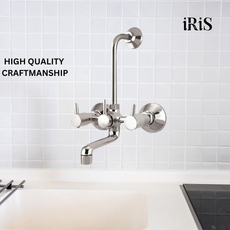 IRIS 2 in 1 Brass Wall Mixer with Provision for Overhead Shower and 125 mm Long Bend Pipe -Visible Hot/Cold - Image 5