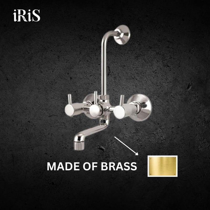 IRIS 2 in 1 Brass Wall Mixer with Provision for Overhead Shower and 125 mm Long Bend Pipe -Visible Hot/Cold - Image 2
