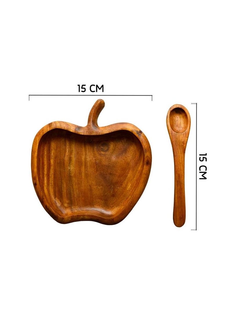 Egypt Antiques A children's food or snack dish in the form of an apple + a wooden spoon. Handmade, 100% natural colors, treated with olive oil  - Image 4