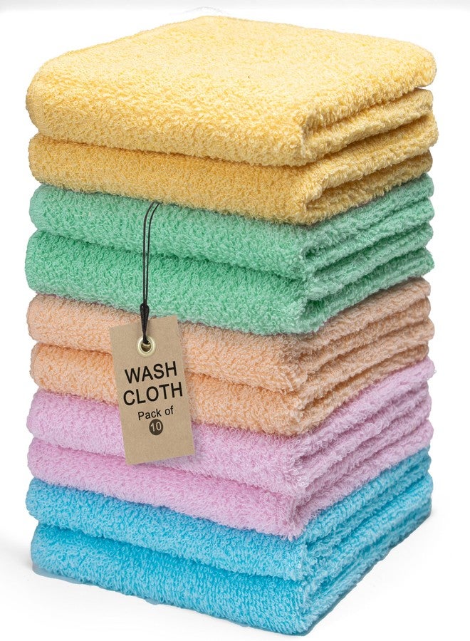 Textila Terry Washcloths - 12x12 Inches - Pack of 10 - Multicolor - Highly Absorbent, Soft Feel and Multipurpose Cotton Wash Cloths for Everyday Use - Image 1