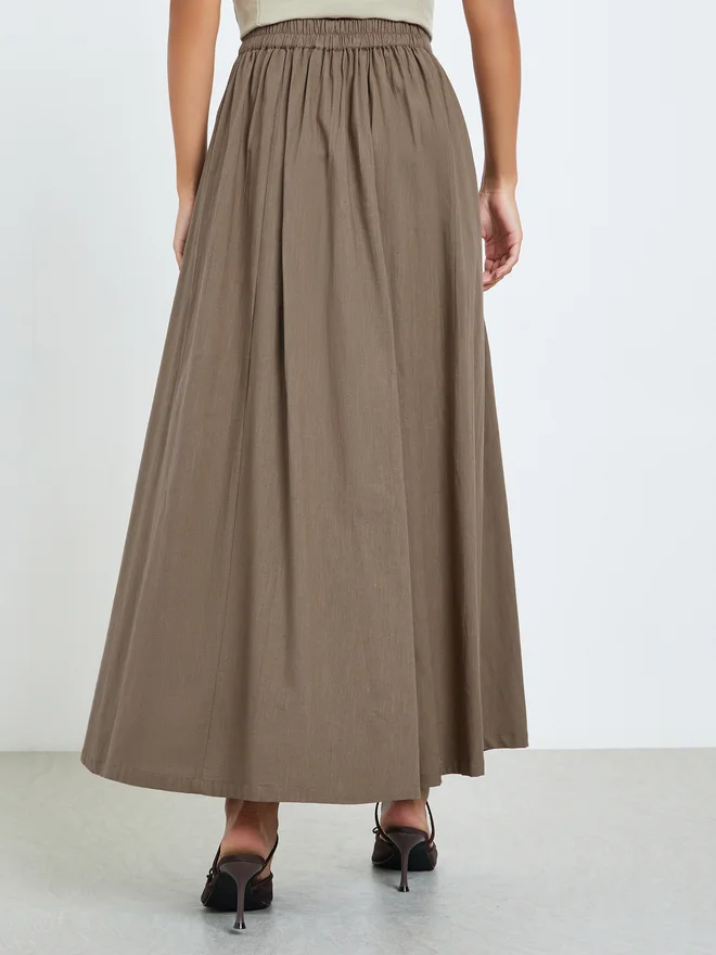 Styli brown Styli Brown Fold Pleat Cotton Maxi Skirt for Women | Best Price UAE