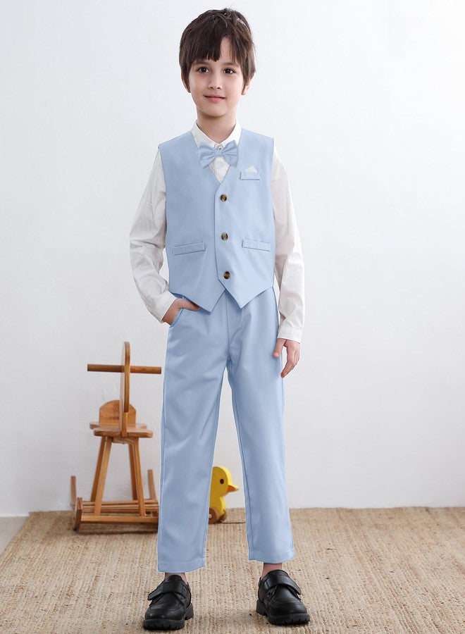 SANGTREE Boys Suit Cotton Linen Formal Set Baby Boy Dress Clothes Gentleman Wedding Ring Bearer Outfits, 3 Months - 9 Years, Linen Blue, 3-9 months - Image 4