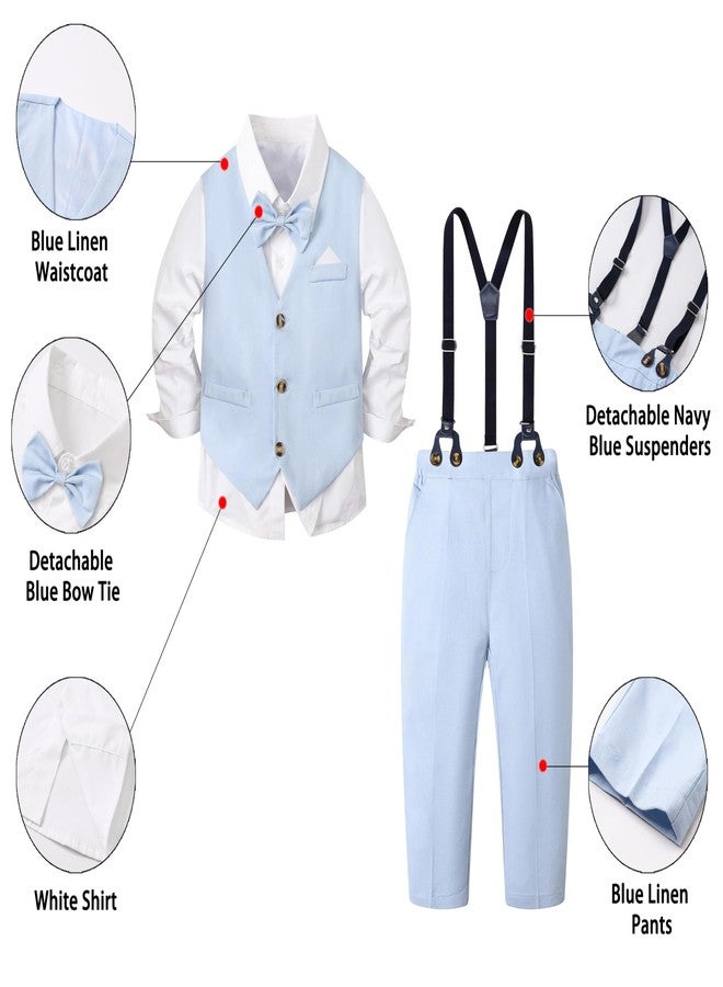 SANGTREE Boys Suit Cotton Linen Formal Set Baby Boy Dress Clothes Gentleman Wedding Ring Bearer Outfits, 3 Months - 9 Years, Linen Blue, 3-9 months - Image 2