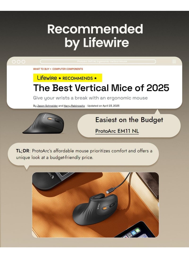 ProtoArc EM11 Rechargeable Multi-Device Connectivity Ergonomic Vertical Mouse - Image 2