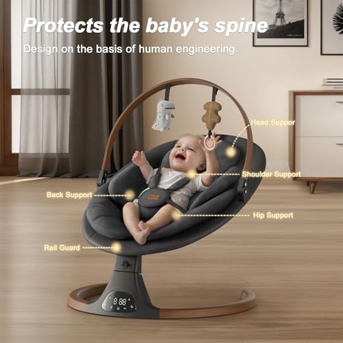 Monamii Baby Swings for Infants, Monamii Baby Swing, Bluetooth Infant Swing with Music Speaker, 5 Speeds and Remote Control, Indoor & Outdoor Use (Black) - Image 3