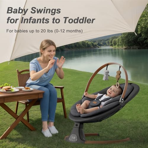 Monamii Baby Swings for Infants, Monamii Baby Swing, Bluetooth Infant Swing with Music Speaker, 5 Speeds and Remote Control, Indoor & Outdoor Use (Black) - Image 2