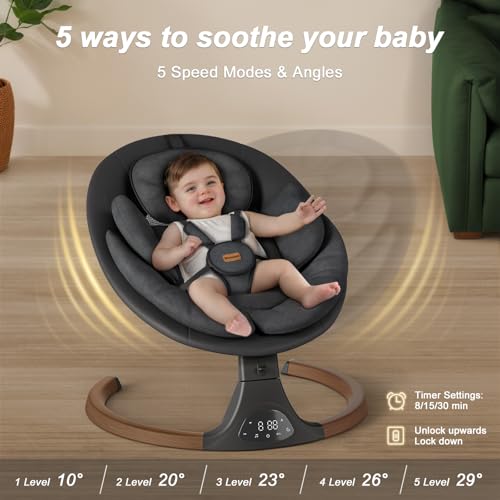 Monamii Baby Swings for Infants, Monamii Baby Swing, Bluetooth Infant Swing with Music Speaker, 5 Speeds and Remote Control, Indoor & Outdoor Use (Black) - Image 4