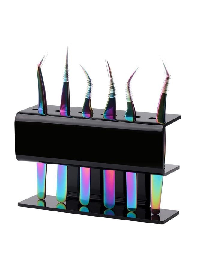 GEMERRY Lash Extension Supplies GEMERRY Tweezer Holder Tweezer Stand for Eyelash Extension Supplies Accessories Tools Acrylic Display Storage 6 Pcs Tweezers Shelf Holder (Black) - Image 1