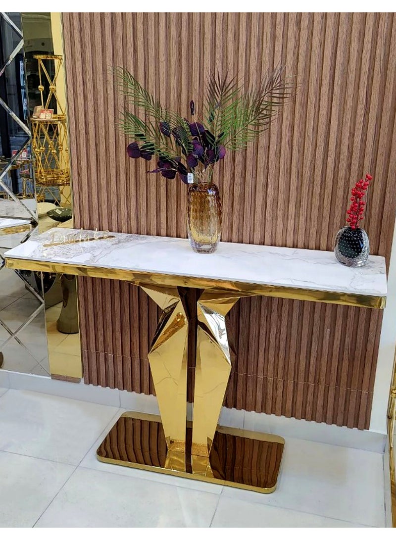 Living Luxury Steel Console Table With Marble Top 140 CM - Image 1