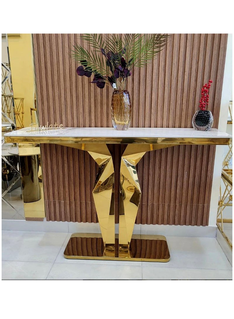 Living Luxury Steel Console Table With Marble Top 140 CM - Image 2