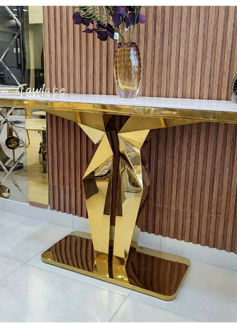 Living Luxury Steel Console Table With Marble Top 140 CM - Image 3