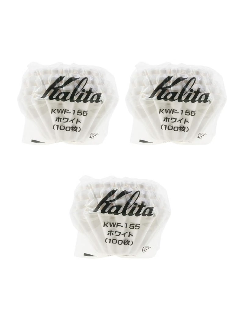 Kalita Wave Paper Coffee Filters I Smaller Size 155 I Pack of 3 (300 pcs) I Made in Japan - White  - Image 1