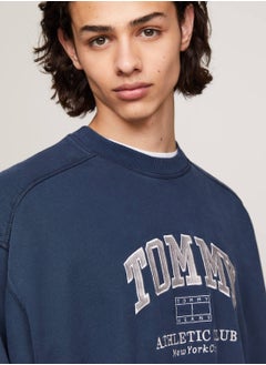 TOMMY JEANS Men's Varsity Garment Dyed Boxy Sweatshirt -  Pure cotton terry, Navy  - Image 3
