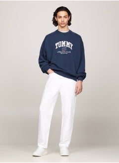 TOMMY JEANS Men's Varsity Garment Dyed Boxy Sweatshirt -  Pure cotton terry, Navy  - Image 4