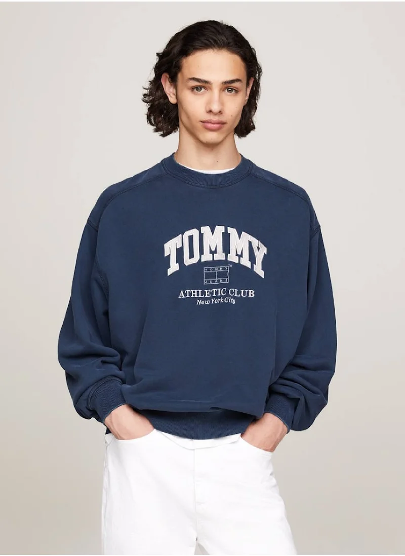 TOMMY JEANS Men's Varsity Garment Dyed Boxy Sweatshirt -  Pure cotton terry, Navy