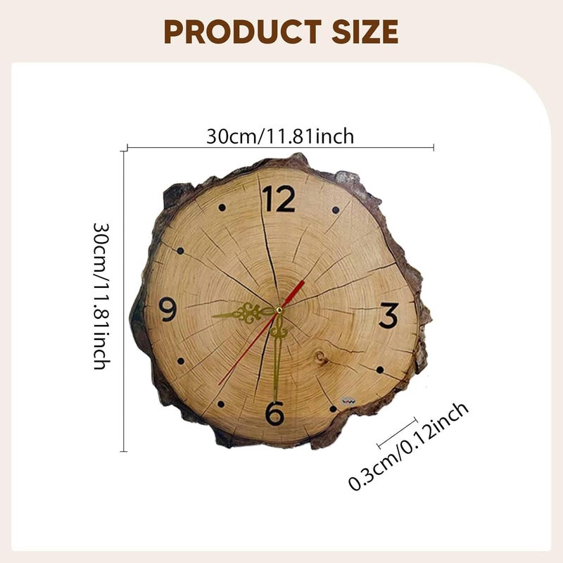 Wall Clock Rustic Wooden Timepiece Silent Hanging Clock Farmhouse Quiet Movement Decorative Watch Suitable for Housewarming Party Class, 30cmx30cmx3mm - Image 2