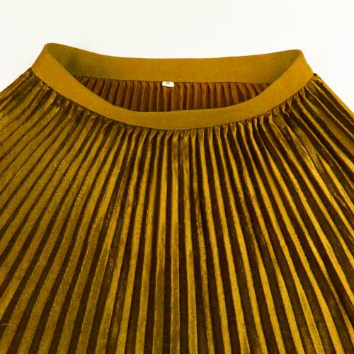 GOOBGS Women's Pleated A-Line High Waist Swing Flare Midi Skirt Velvet Gold Small/Medium - Image 5