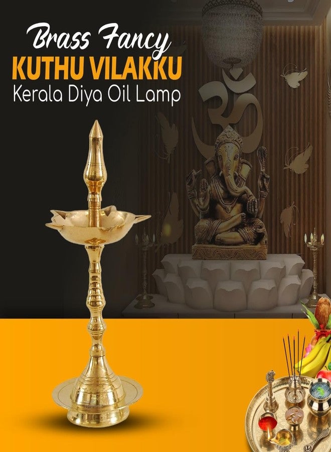 DOKCHAN 06 Inch Traditional Brass Kerala Kuthu Vilakku Fancy Diya Stand Lamp Brass Table Diya - Image 2