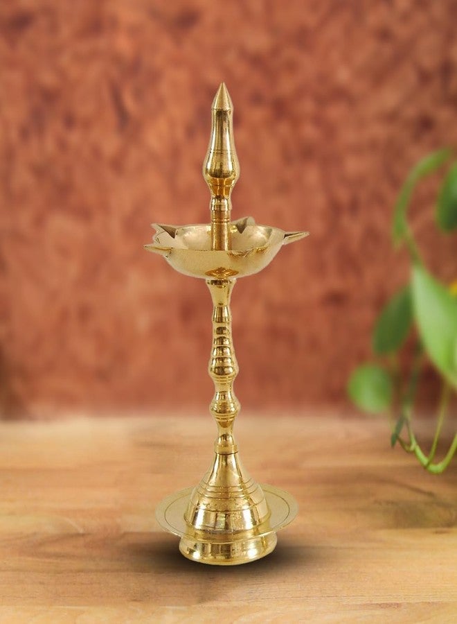 DOKCHAN 06 Inch Traditional Brass Kerala Kuthu Vilakku Fancy Diya Stand Lamp Brass Table Diya - Image 1