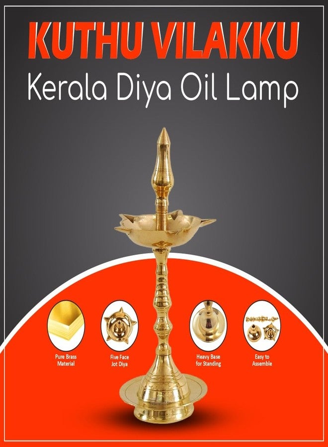 DOKCHAN 06 Inch Traditional Brass Kerala Kuthu Vilakku Fancy Diya Stand Lamp Brass Table Diya - Image 3