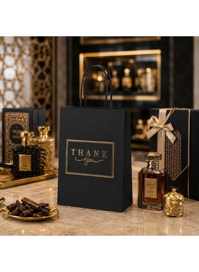 12 Pcs Gold Foil Thank You Print Black Kraft Paper Gift Tote Bags Twisted Paper Handle Hand Bags for Ramadan Eid Wedding Birthday Party Gift Packaging 21x15x8cm - Image 2