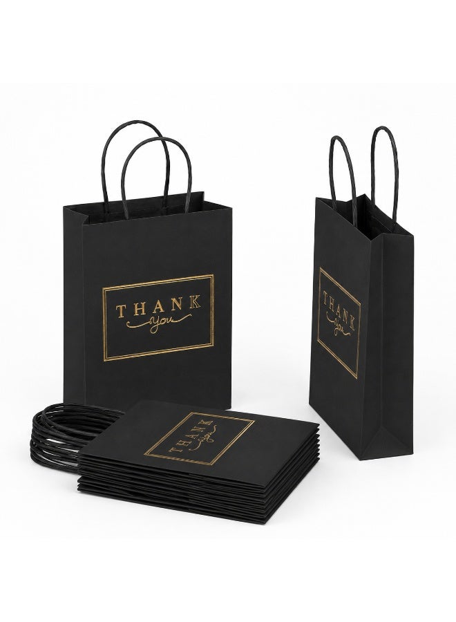 12 Pcs Gold Foil Thank You Print Black Kraft Paper Gift Tote Bags Twisted Paper Handle Hand Bags for Ramadan Eid Wedding Birthday Party Gift Packaging 21x15x8cm - Image 1