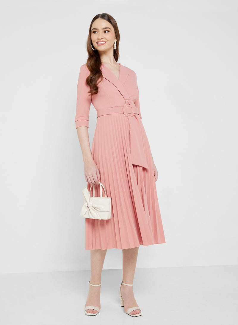 ELLA Belted Wrap Dress With Pleats  - Image 1