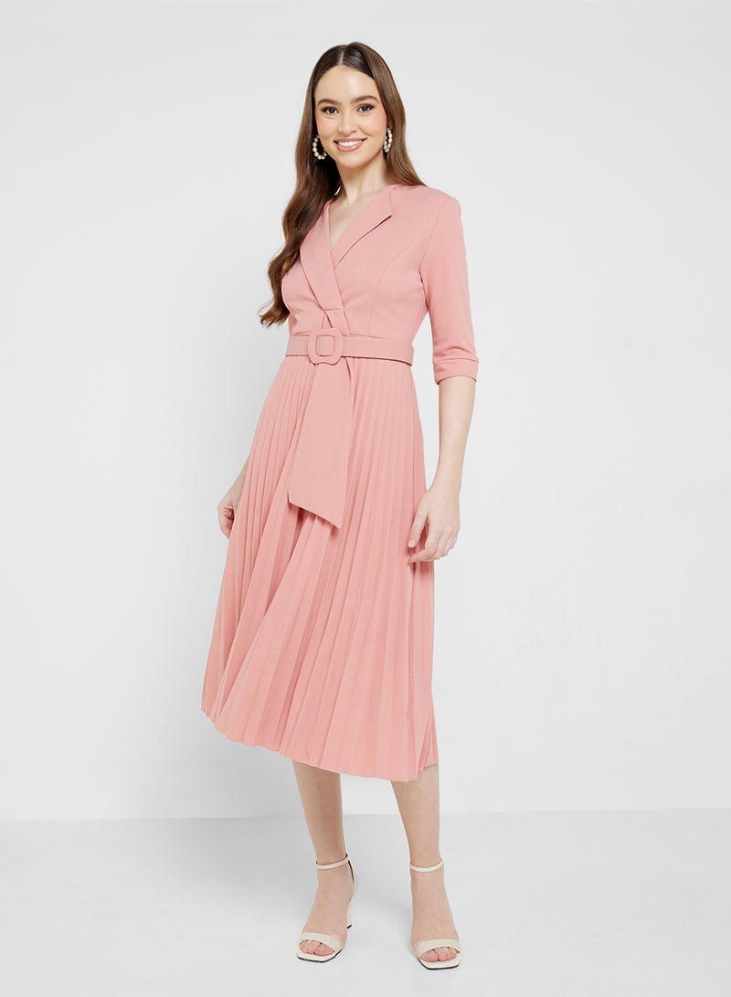 ELLA Belted Wrap Dress With Pleats  - Image 4