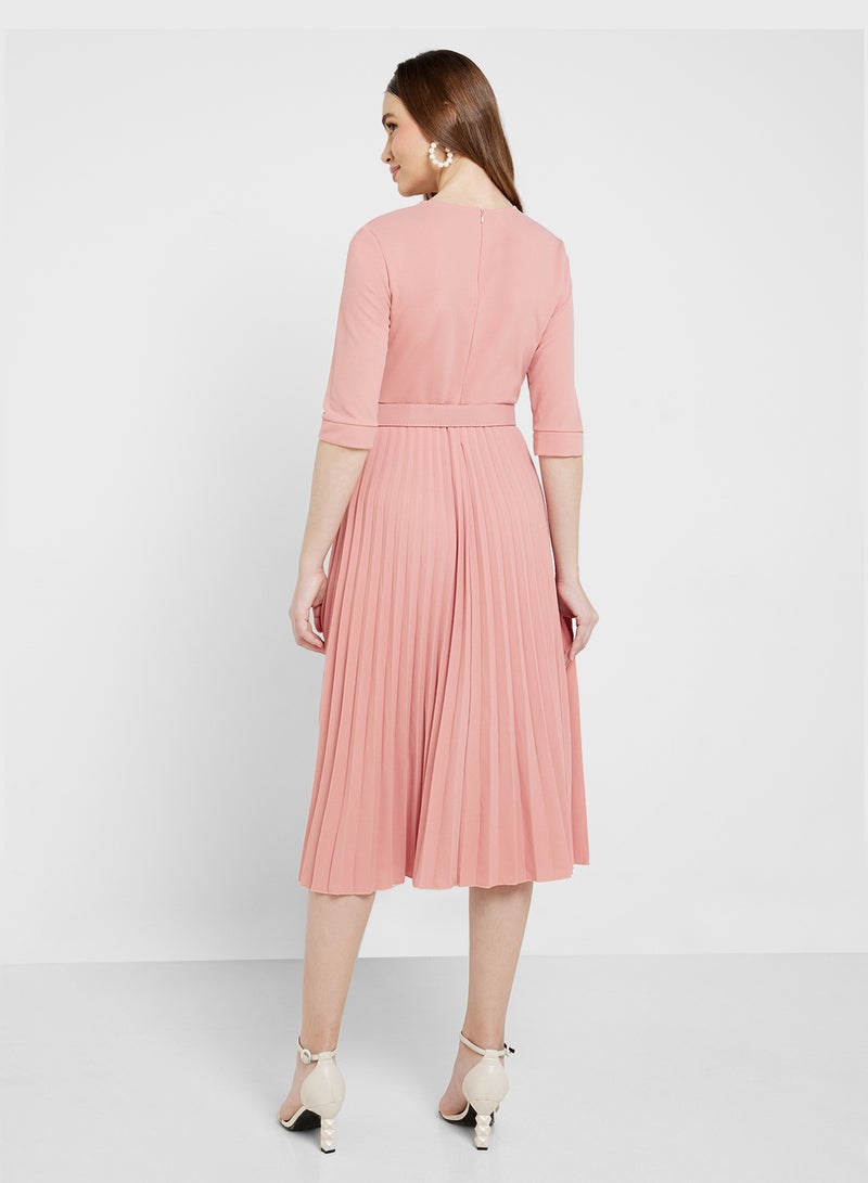 ELLA Belted Wrap Dress With Pleats  - Image 2