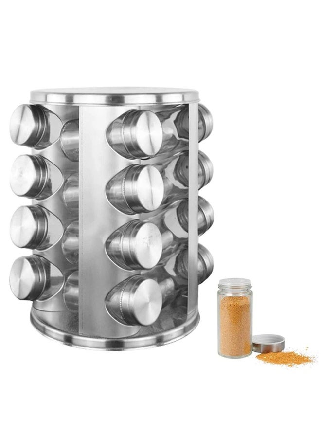 برطمانات توابل دوارة منظم دوار من الستانلس ستيل لتخزين المطبخ مع ملصقات قابلة لاعادة الاستخدام وقمع مجموعة كاملة 16 قطعة - Image 1