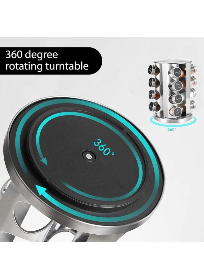 برطمانات توابل دوارة منظم دوار من الستانلس ستيل لتخزين المطبخ مع ملصقات قابلة لاعادة الاستخدام وقمع مجموعة كاملة 16 قطعة - Image 3