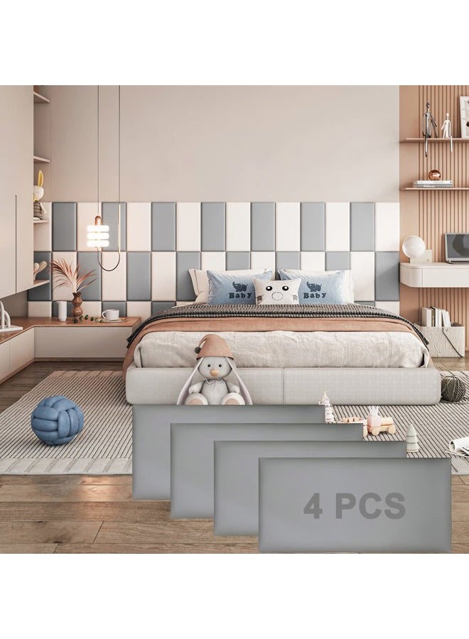 YLL YLL Peel and Stick Grey Upholstered Wall Panels, 3D Anti-Collision Wall Padding, Soundproof, Pack of 4, 15.35" x 7.67" Panels - Image 1