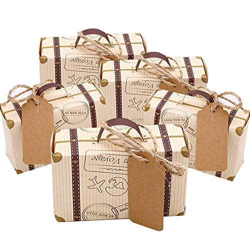Faylapa Suitcase Candy Boxes, Party Favor Candy Box, Vintage Kraft Paper Gift Bag for Travel Theme Party,Wedding,Birthday,Bridal Shower (Suitcase 100Pcs) - Image 1