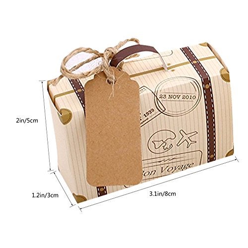 Faylapa Suitcase Candy Boxes, Party Favor Candy Box, Vintage Kraft Paper Gift Bag for Travel Theme Party,Wedding,Birthday,Bridal Shower (Suitcase 100Pcs) - Image 2