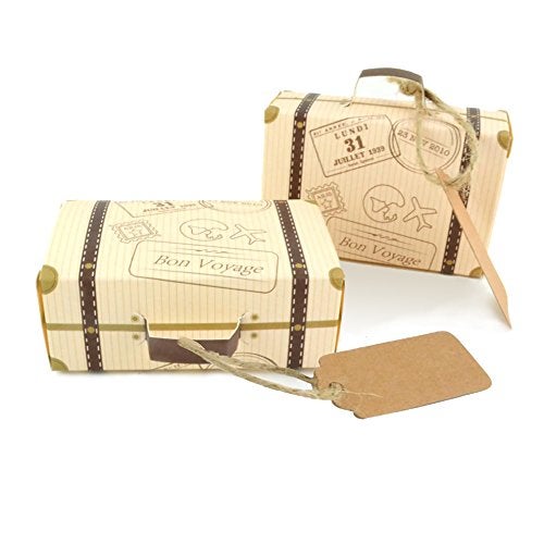 Faylapa Suitcase Candy Boxes, Party Favor Candy Box, Vintage Kraft Paper Gift Bag for Travel Theme Party,Wedding,Birthday,Bridal Shower (Suitcase 100Pcs) - Image 5