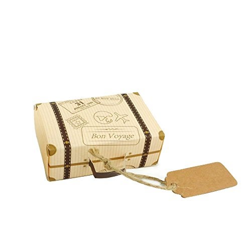 Faylapa Suitcase Candy Boxes, Party Favor Candy Box, Vintage Kraft Paper Gift Bag for Travel Theme Party,Wedding,Birthday,Bridal Shower (Suitcase 100Pcs) - Image 3