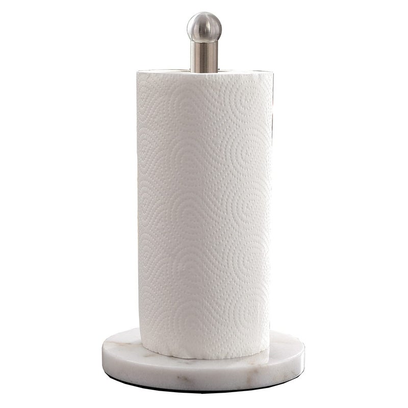 Paper Towel Holder with Sturdy Marble Base Freestanding Paper Towel Holder Countertop OneHanded Use No Wobbly Brushed Nickel