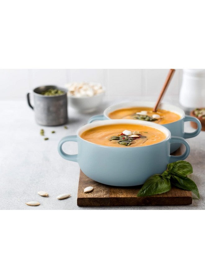 Kook أوعية حساء، أطباق خزفية، للشواء، آمنة للاستخدام في الفرن والميكروويف وغسالة الصحون، مع مقابض، للكسكسي، المعكرونة، الحبوب، 18 أونصة، مجموعة من 4 (أزرق باهت) - Image 2