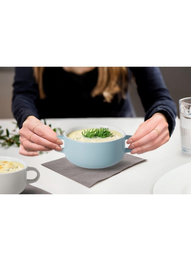 Kook أوعية حساء، أطباق خزفية، للشواء، آمنة للاستخدام في الفرن والميكروويف وغسالة الصحون، مع مقابض، للكسكسي، المعكرونة، الحبوب، 18 أونصة، مجموعة من 4 (أزرق باهت) - Image 4