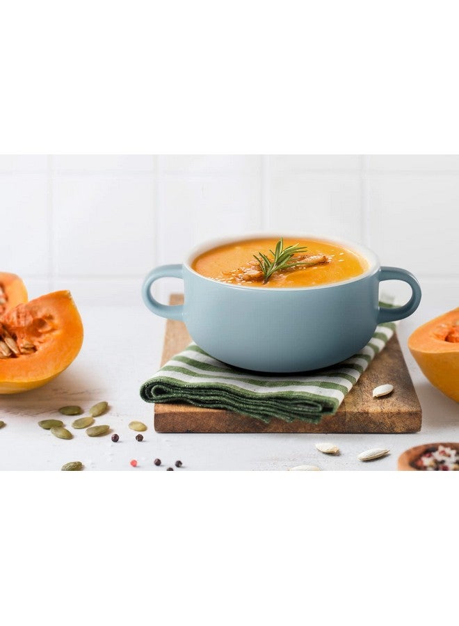 Kook أوعية حساء، أطباق خزفية، للشواء، آمنة للاستخدام في الفرن والميكروويف وغسالة الصحون، مع مقابض، للكسكسي، المعكرونة، الحبوب، 18 أونصة، مجموعة من 4 (أزرق باهت) - Image 3