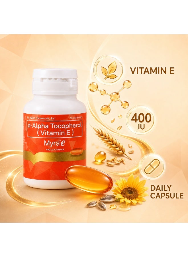 Myra e Natural Vitamin E 400 IU Capsules With d-Alpha Tocopherol, Daily Antioxidant Nutrition Supplement, 30 Softgels - Image 2